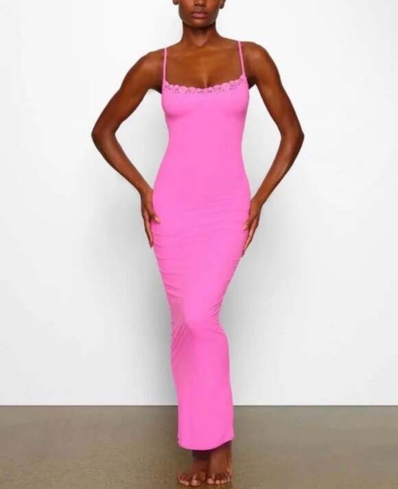 SKIMS Dresses & Skirts - SKIMS Fits Everybody Lace Long Slip Dress in Bubble Gum Size Medium